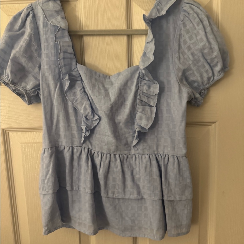 Light Blue Ruffled Women's Top